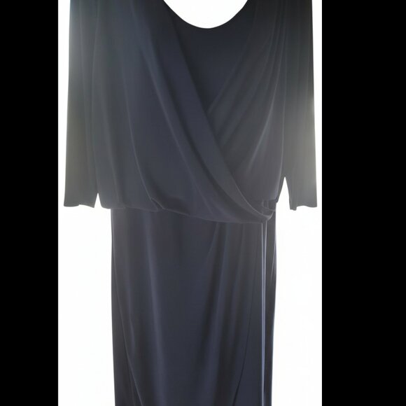 Adrianna Papell Navy Dress 3/4 Sleeves Wrap Look Fully Lined Sz 14 - Picture 2 of 8